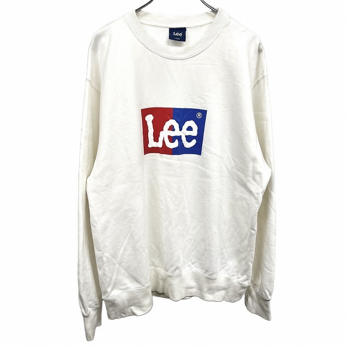 リー Lee スウェットシャツ トレーナー 裏毛 ロゴプリント 英字 文字 長袖 丸首 クルーネック 綿100% L オフホワイト 白系×赤×青 メンズ拍卖