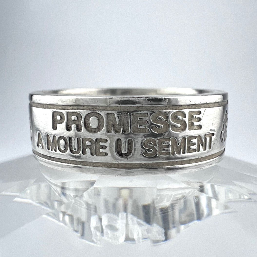 【77】 SV925 リング シルバー リング メッセージリング 愛を込めて約束する 幅広 厚み 1.5mm #22 幅 7.2mm 6.8g (1702)拍卖