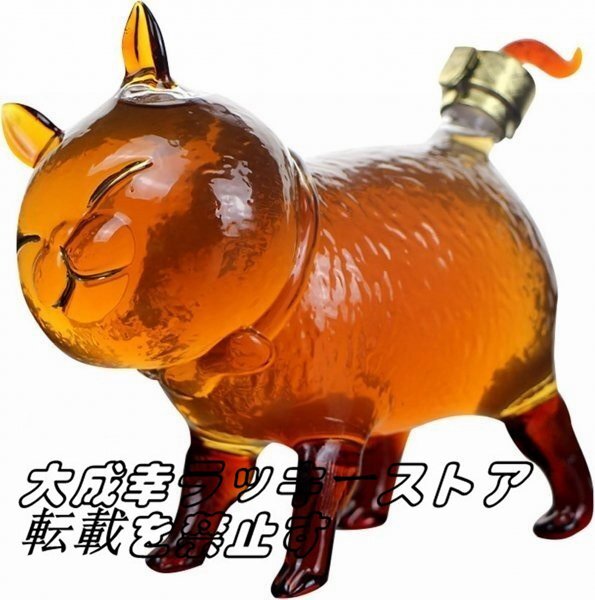 ウイスキーデキャンター 鉛フリーガラスキャットウイスキーボトル 750ML酒デキャンター 密封されたワインストッパー付き ウイスキー拍卖