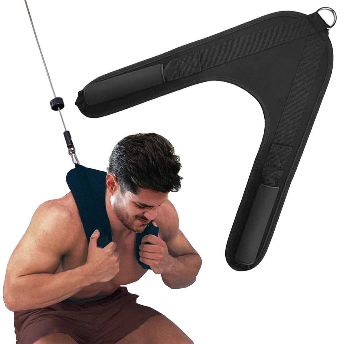 バッククランチストラップ Ab運動ケーブルマシン ホームジム 腹部ショルダーベルト コア筋力トレーニング機器 保護 V字型拍卖