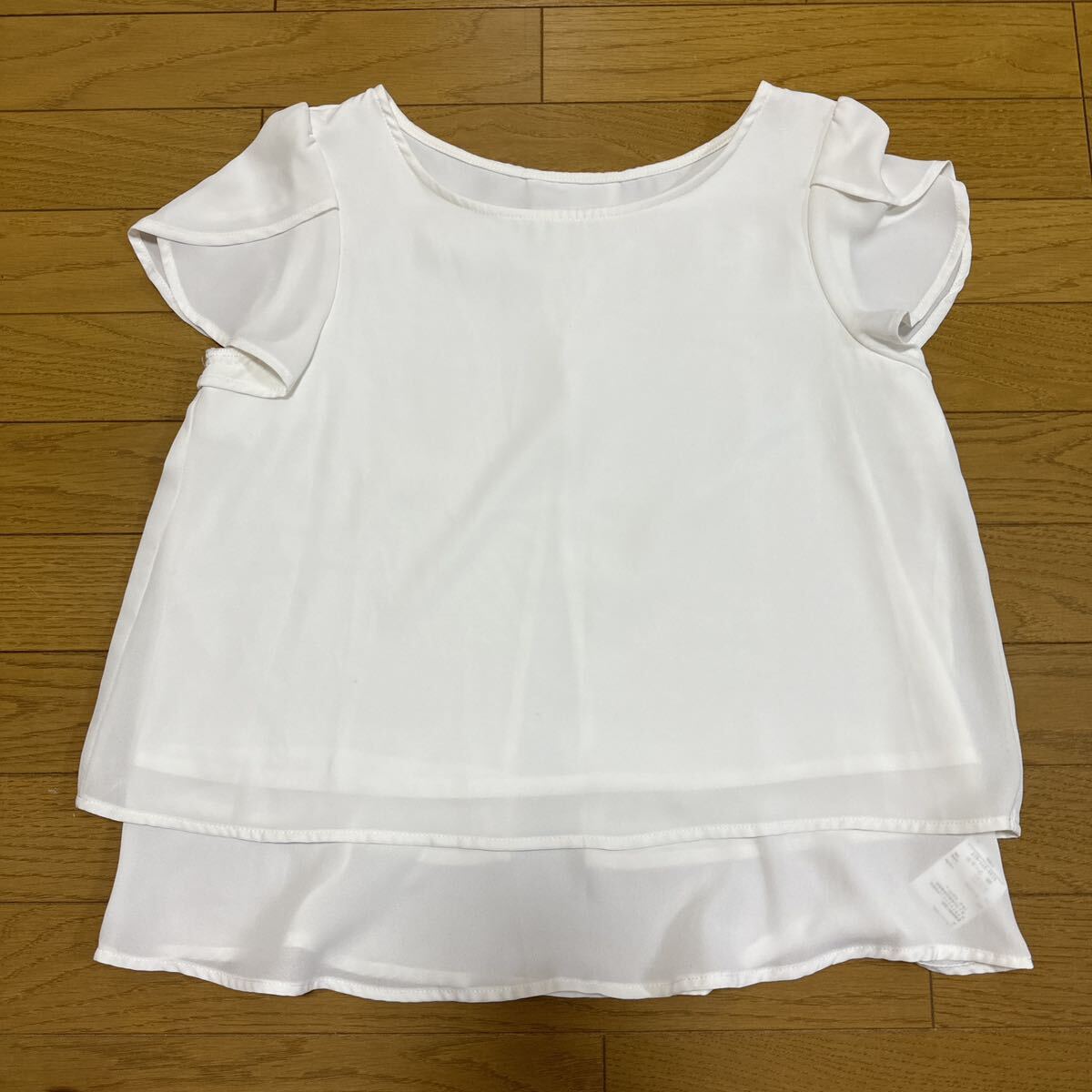 送料無料■Index インデックス ホワイト フリル袖 カットソー トップス ブラウス シャツ サイズL ワールド拍卖