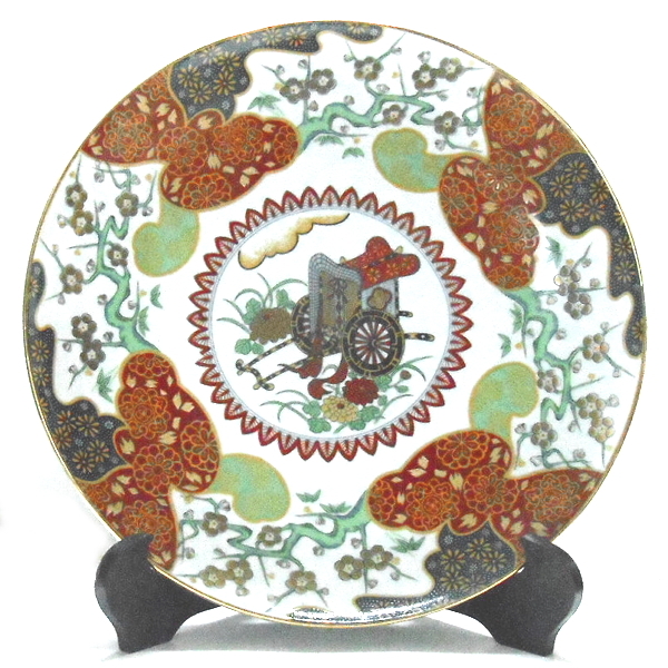 九谷焼★崋山作 飾皿 青粒・花車文様拍卖