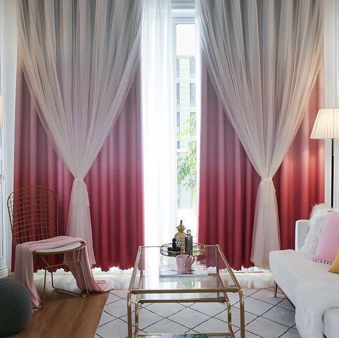 華やかな白いからピンクカーテン かわいい2枚入り カーテン 両開き セット レース付き一体型カーテン 北欧 遮光カーテン 洗える 遮 拍卖