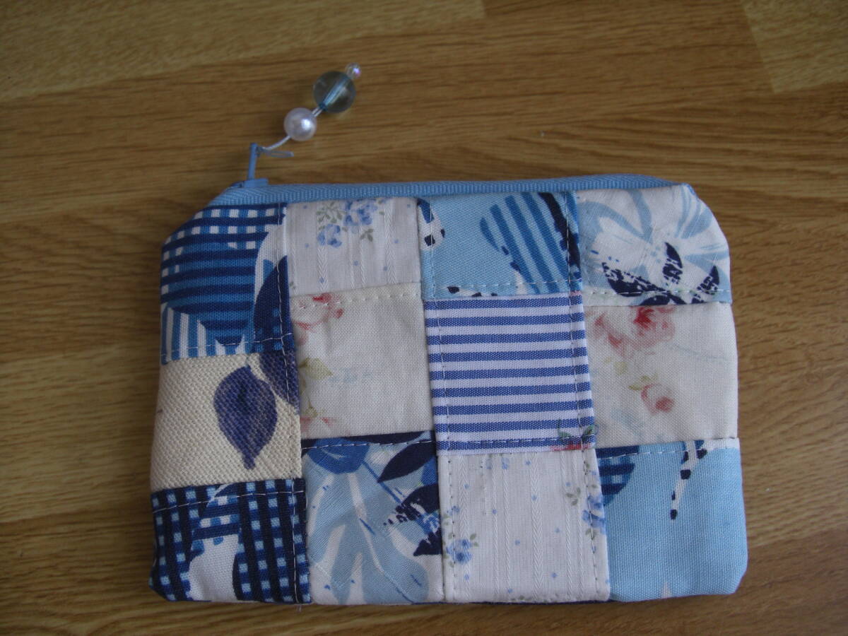 ★ハンドメイド ミニポーチ 小物入れ 水色 花 ストライプ拍卖