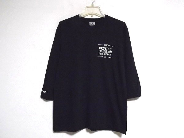 n7625:未使用FIVE-O 50DUPPIES(ファイブオーダッピーズ)DSTROY BABYLON PHILOSOPHY 7分丈Tシャツ/黒/M:35拍卖