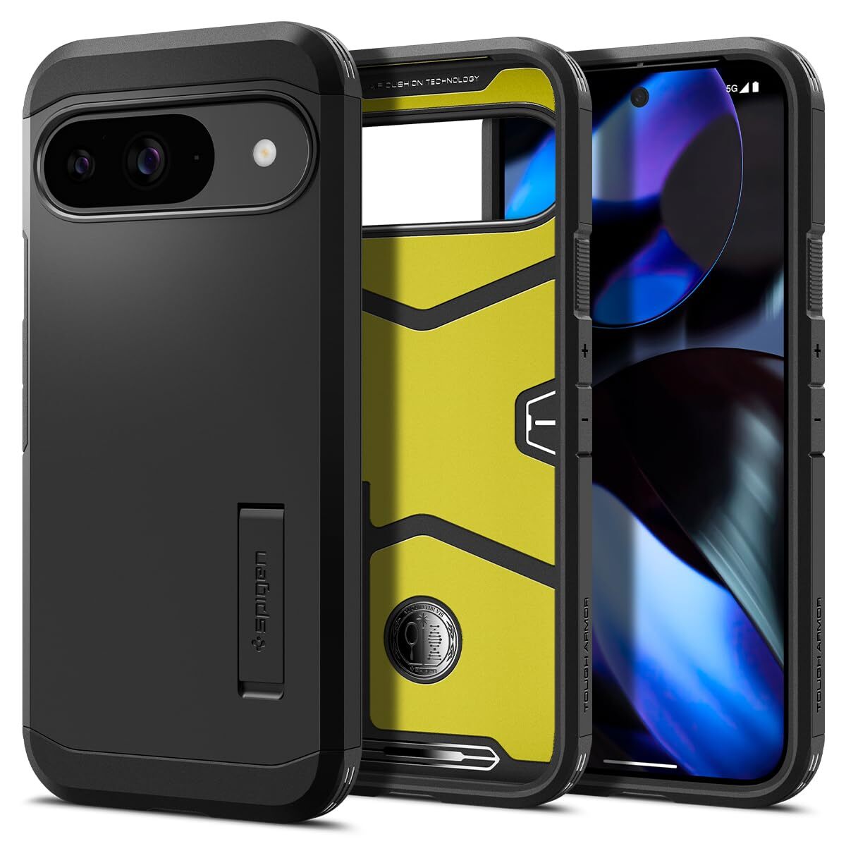 Spigen Pixel 9 / 9 Pro ケース スタンド付き 三層構造 カメラ保護 傷防止 ワイヤレス充電 ACS07692 ブラック拍卖