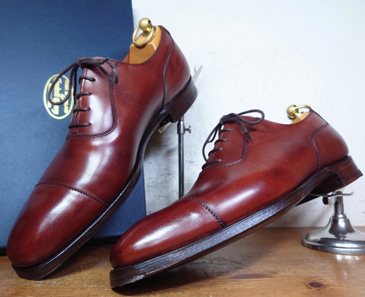 【美品/送料無料】英国製 クロケット&ジョーンズ ハンドグレード STAMFORD ストレートチップ 6D 24.5cm相応 赤茶/cheaney church's拍卖