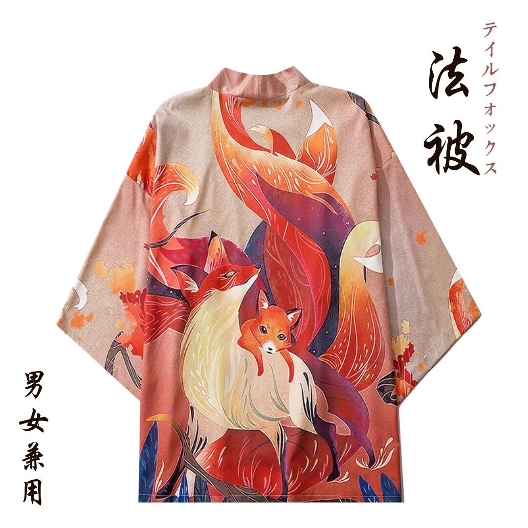 法被 テイルフォックス 狐 夏祭り 夏恋 寺 韓国ファッション 神社 羽織り 半纏 はんてん ハッピ 長半纏 半天 袢天 半被 お祭り衣装 雅拍卖