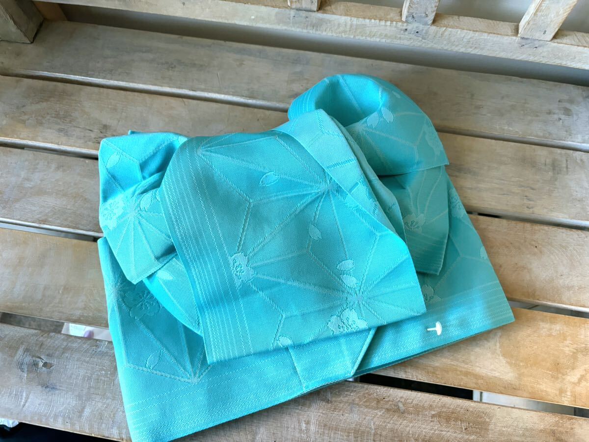 新品 三松 ふりふ★合わせやすい 作り帯 変わり麻の葉 スカイブルー 浴衣 浴衣帯 半幅帯拍卖