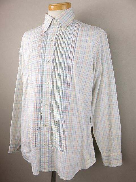 【送料無料】カールヘルム Karl Helmut 長袖シャツ 裾にロゴマーク入り オフホワイト マルチカラー チェック柄 シャーリング L拍卖