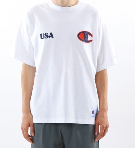 セール20% 送料無料 Champion チャンピオン アクションスタイル USA C 刺プリント Tシャツ 半袖 綿100% 白 L C3-Z304 メンズ拍卖