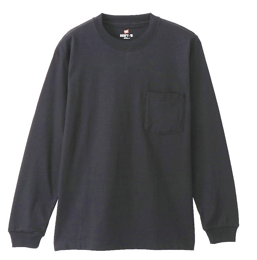 Hanes ヘインズ 厚地 BEEFY ビーフィー 無地 ロングスリーブ ポケットTシャツ 1点 長袖 黒 L H5196 メンズ レディース 人気 おすすめ 拍卖