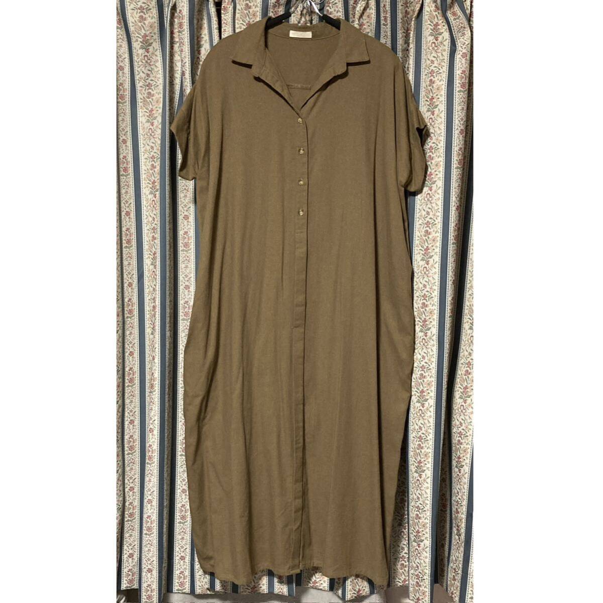 アース ミュージック&エコロジー ゆったりリネン混ボックスシルエットマキシ シャツワンピース 羽織り ビッグシルエット オーバーサイズ拍卖