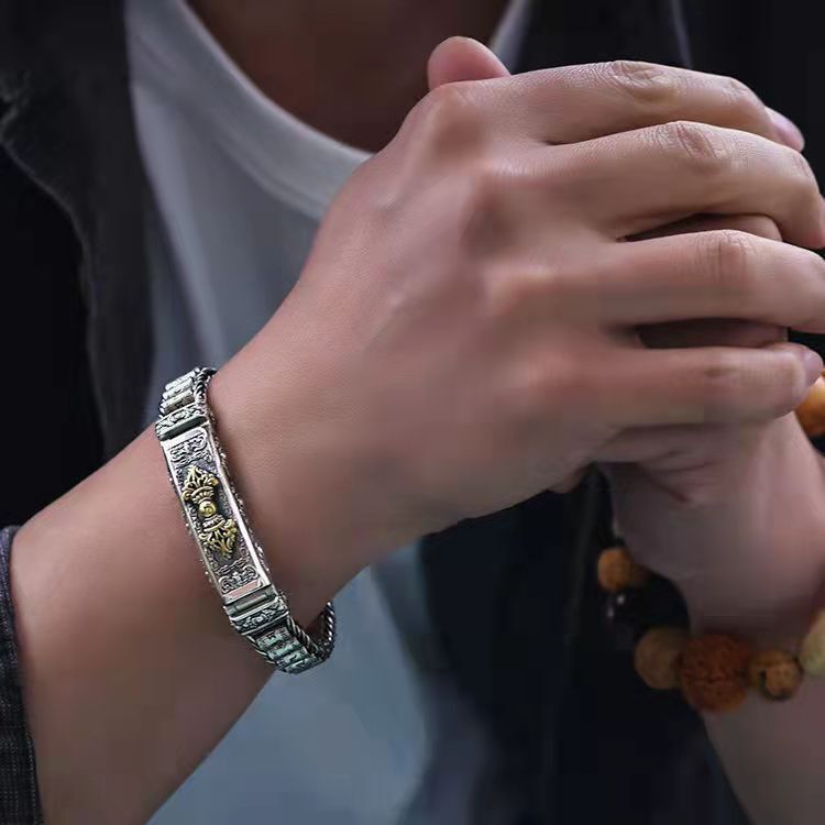 新入荷 サイズ選択可 925純銀クリエイティブ個性的な金剛杵男ブレスレット装飾拍卖