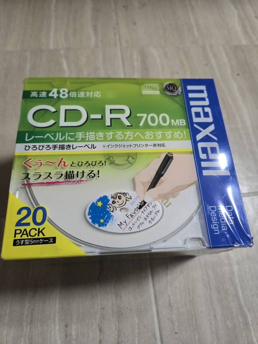 △3-7△maxell CD-R 48倍速 700MB 手書きレーベル 20枚入り 未使用拍卖