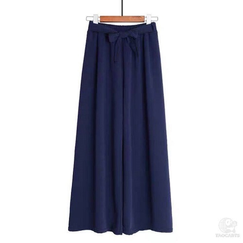 パンツ 無地 ガウチョパンツ(ネイビー)ストレートパンツ シンプル くるぶし丈 ベルト付き 新品拍卖