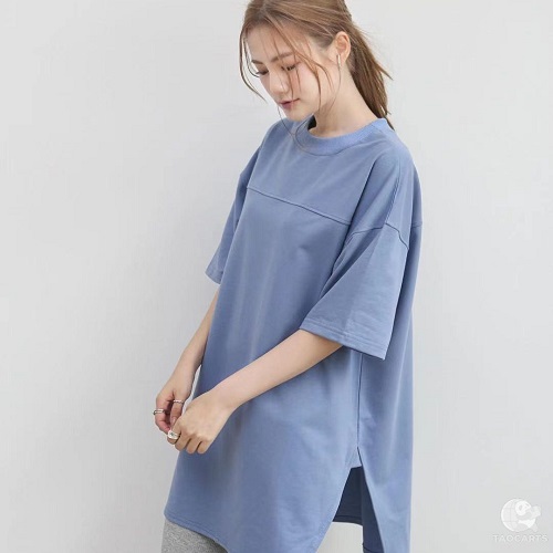 カットソーチュニック Tシャツ ゆったり(ブルー)シンプル 新品拍卖