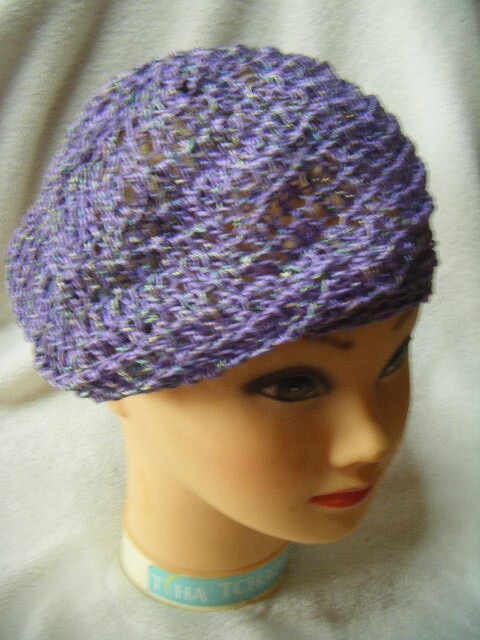 春、夏*ミニベレー帽風*手編み男女兼用*薄紫他*綿、アクリル 45拍卖