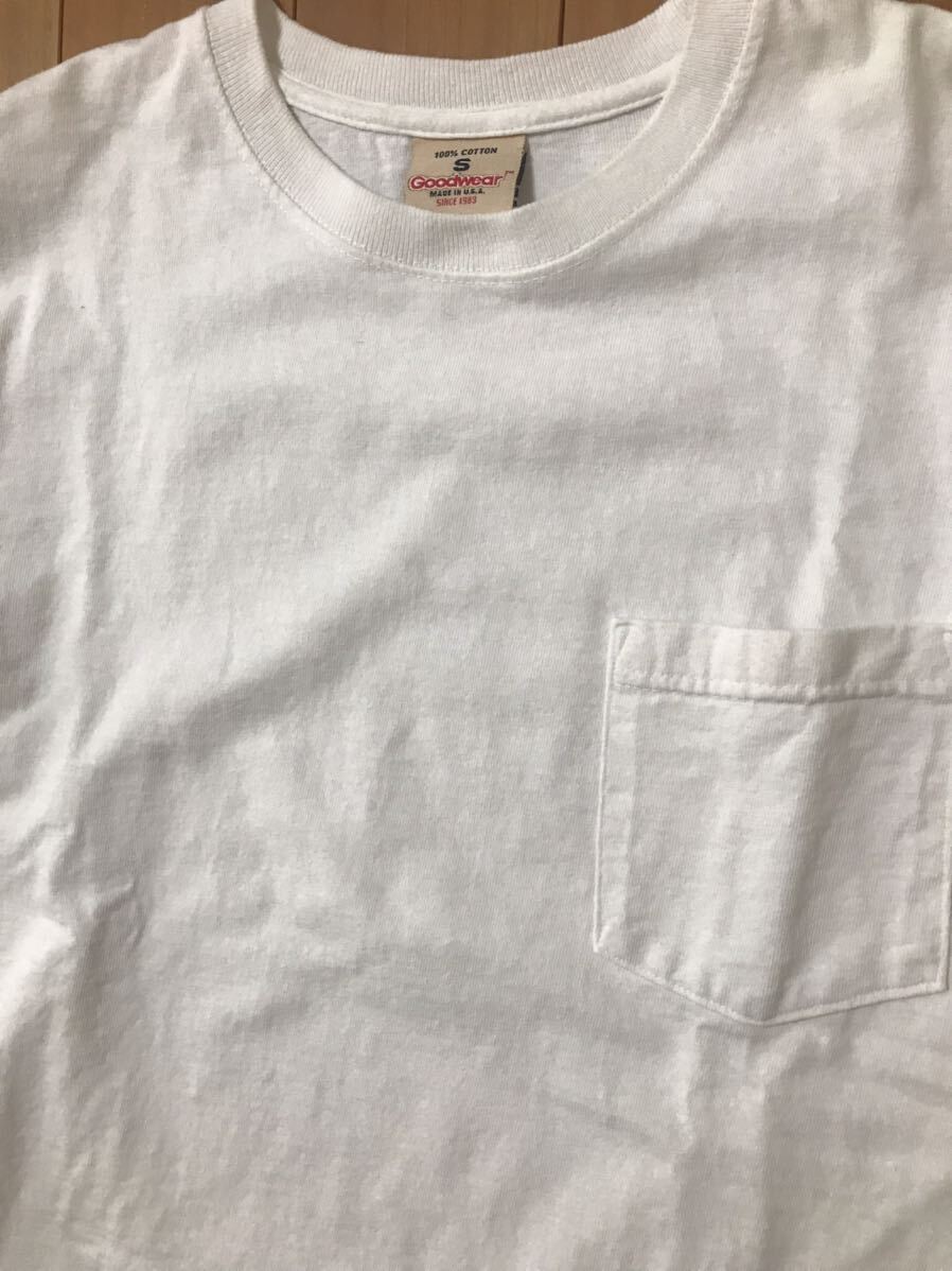 良 Goodwear グッドウエア S ロンT ロング Tシャツ 長袖 シャツ 白 ホワイト USA アメリカ製 ポケット ポケT拍卖