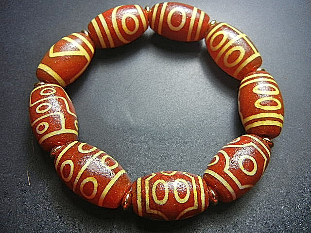 ★西蔵至純天珠★JFV3111 一眼から九眼 全眼天珠  数珠 14*22mm赤玉髄 牙黄  超勧め拍卖