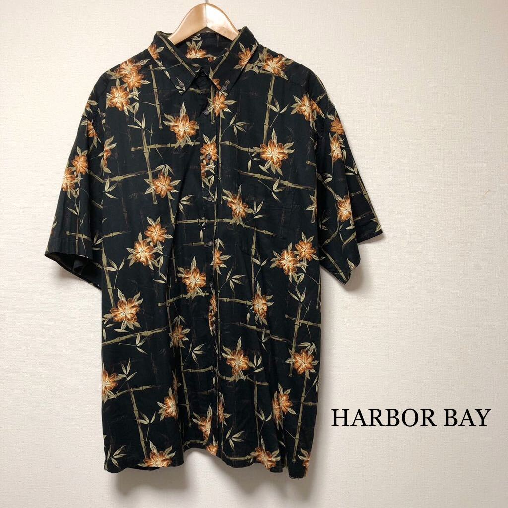 HARBOR BAY /メンズ2XLT 半袖シャツ ボタンダウンシャツ 柄シャツ バンブー柄 花柄 胸ポケ 柄合わせ アメカジ USA古着 大きいサイズ拍卖