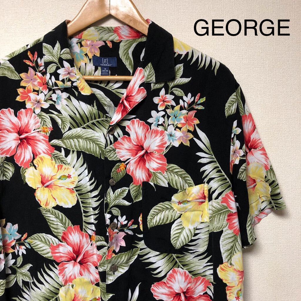 GEORGE /メンズM (38-40) アロハシャツ 半袖シャツ ハワイアンシャツ 花柄 ボタニカル ハイビスカス リゾート 夏 涼感 アメカジ USA古着拍卖