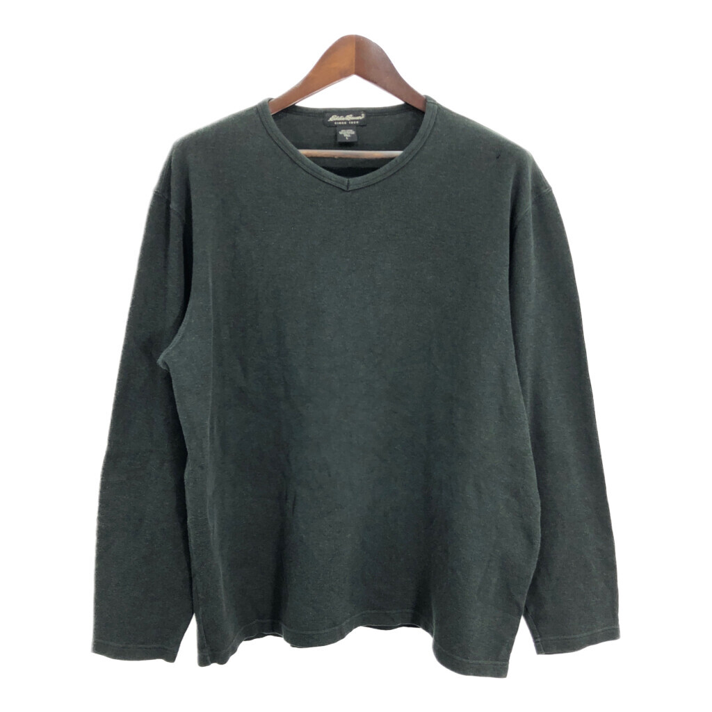 Eddie Bauer エディーバウアー Vネック 長袖Tシャツ アウトドア 無地 ブラック (メンズ L) 中古 古着 R4086拍卖