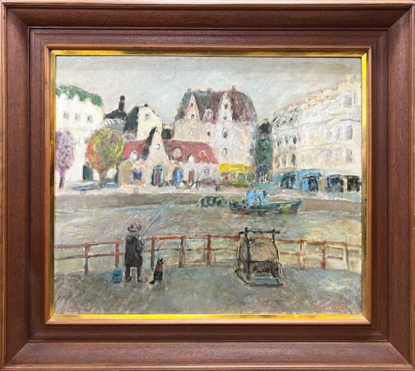 【FCP】 真作保証 蛯子善悦 滞欧油彩画15号 「トローヴィル風景」 サロン・ドートンヌ会員 パリに移り住んで制作 k拍卖