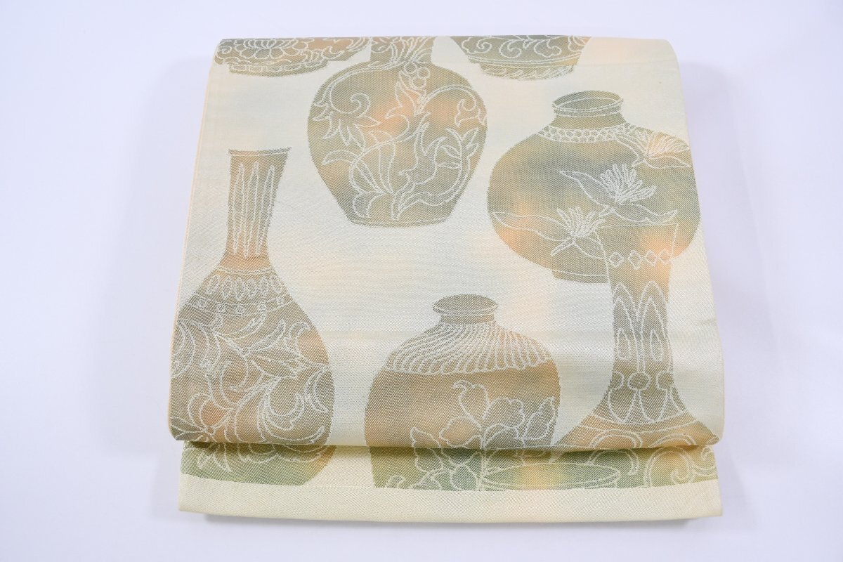 袋帯 六通柄 花瓶 壷 帯丈426cm ★着物屋 ne-11428 桜庭呉服店拍卖