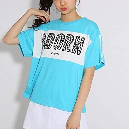 新品 PINK-latte ロゴアップリケ Tシャツ ライトブルー 15(XS150cm) 定価2530円拍卖