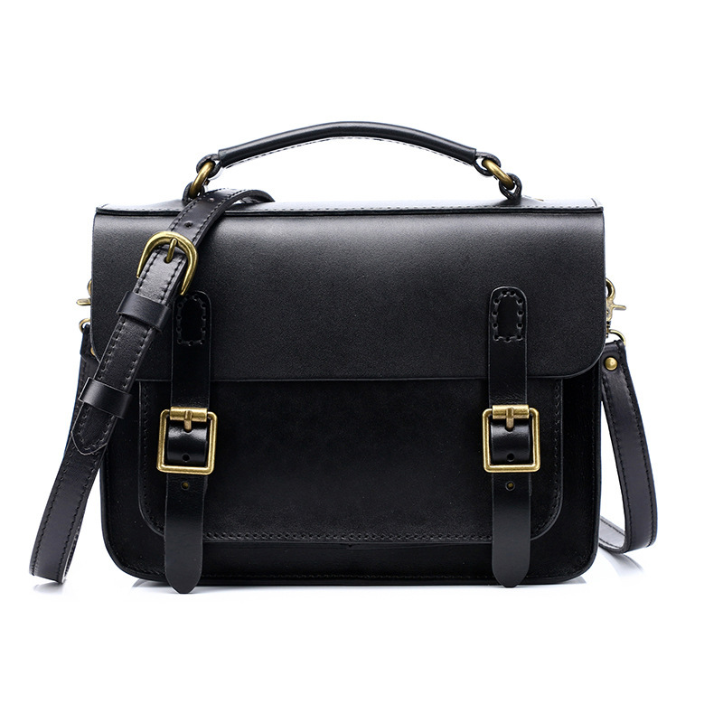 超人気 最高の贅沢 本革 手染め手縫い 栃木レザーショルダーバッグ 総本革 ハンドバッグ書類鞄 ビジネス 新品 黒拍卖