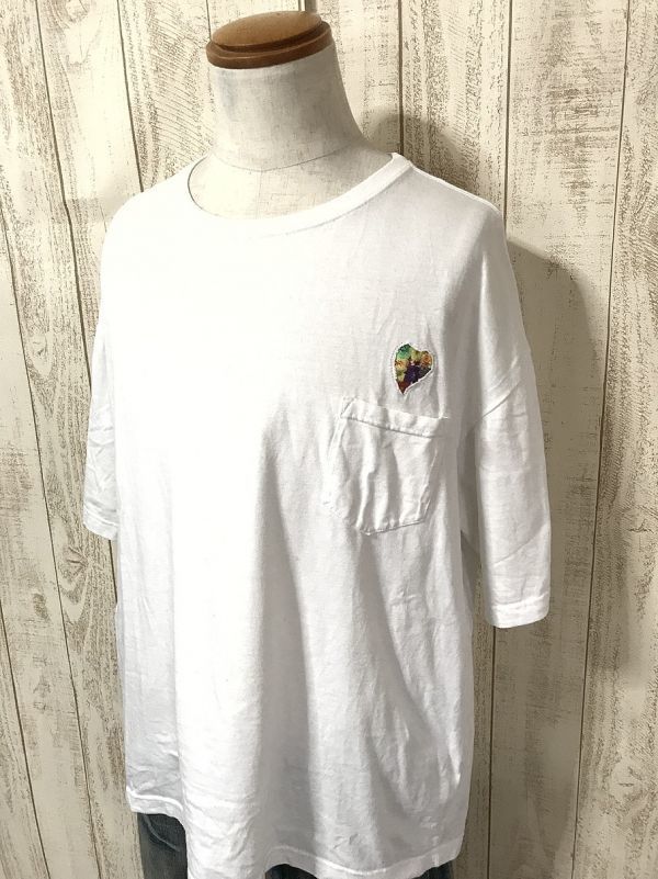 お勧め・【ポケT】rehacer レアセル ポケット付 Tシャツ 白 L ハート拍卖