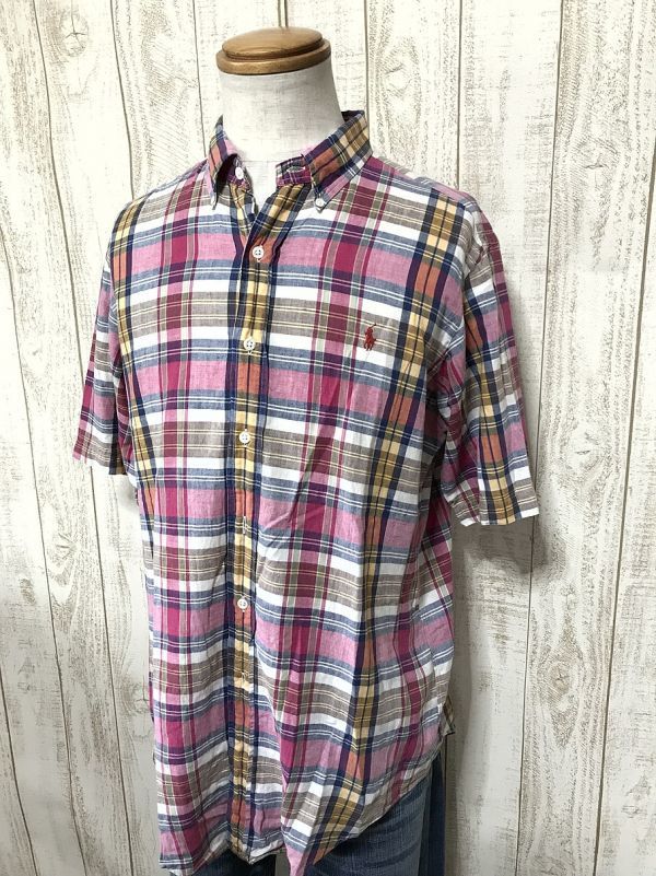 お勧め・【マドラスチェックシャツ】ラルフローレン ボタンダウン 半袖 シャツ L ヴィンテージ拍卖