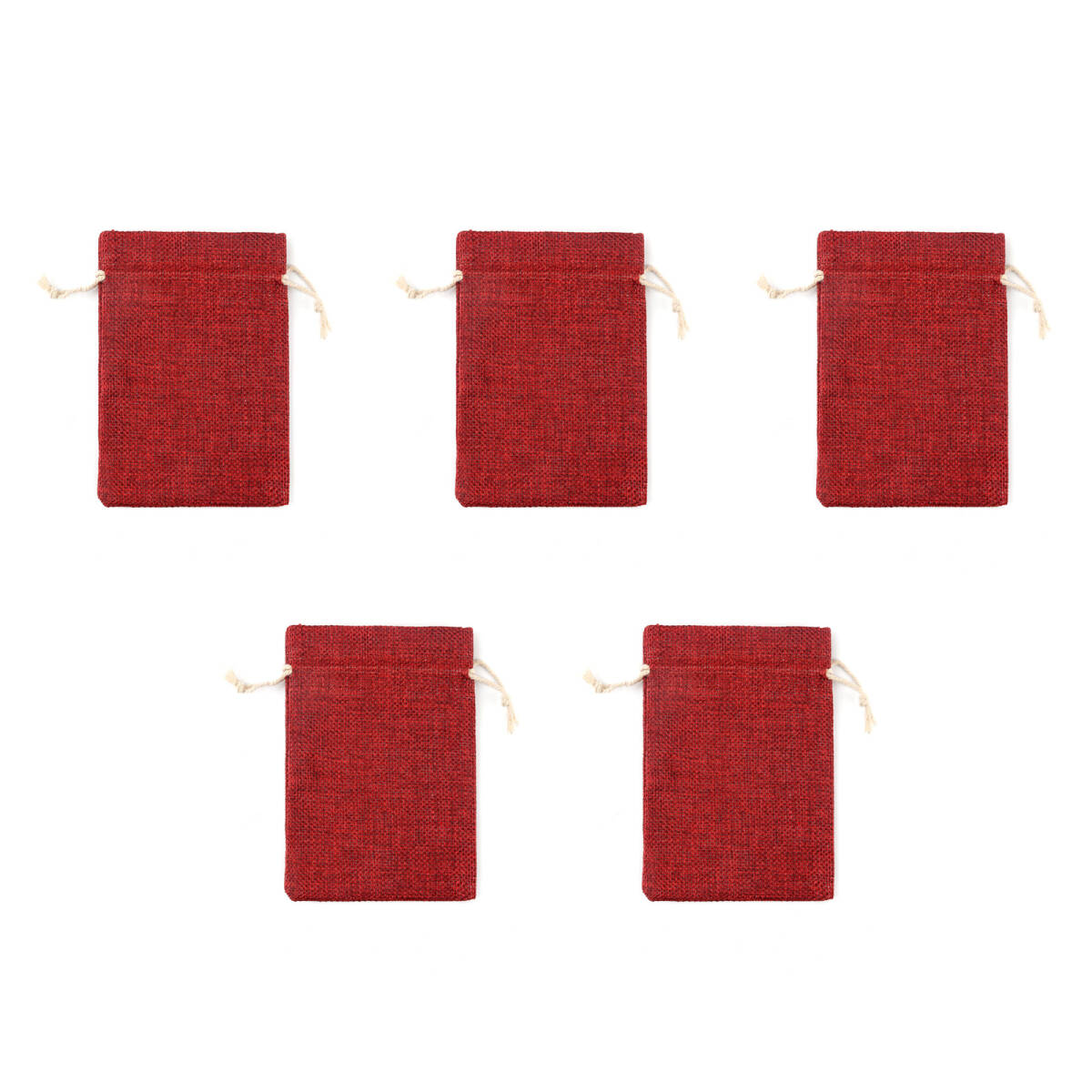イミテーションリネン巾着袋 5枚セット ジュエリー包装袋 巾着ギフトバッグ 巾着ポケット 収納袋 ロープ付き ワインレッド ;J4283;拍卖