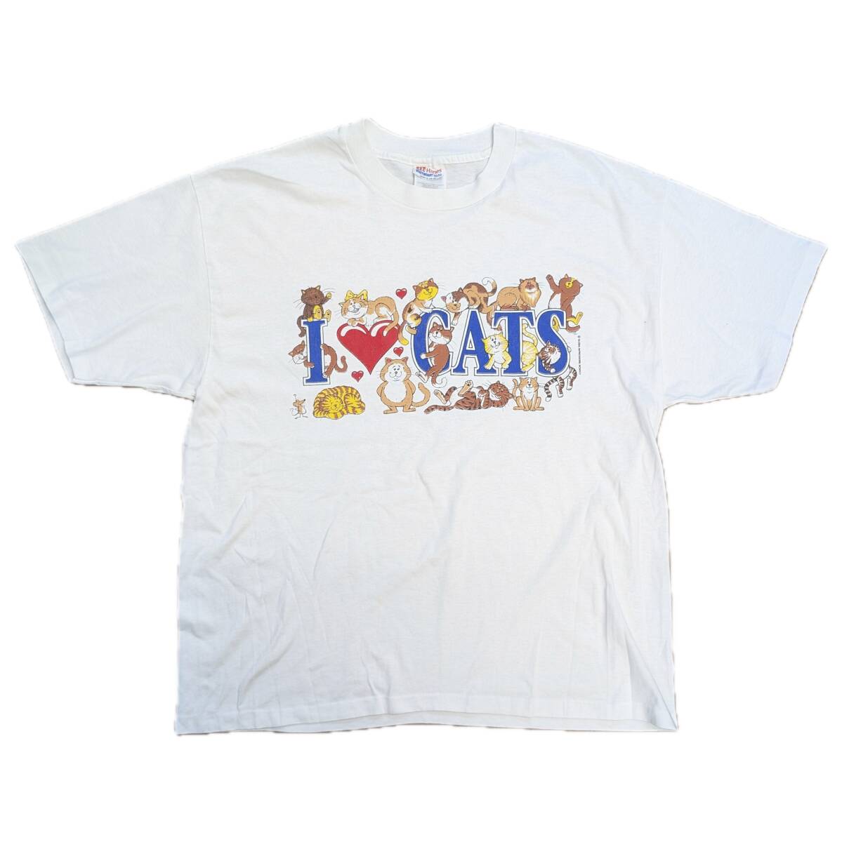 【値下げ】90's Tシャツ ホワイト アニマル 猫 キャット CATS イラスト Hanes ヘインズ ICATS アメリカ製 クルーネック古着 90年代 【B】拍卖