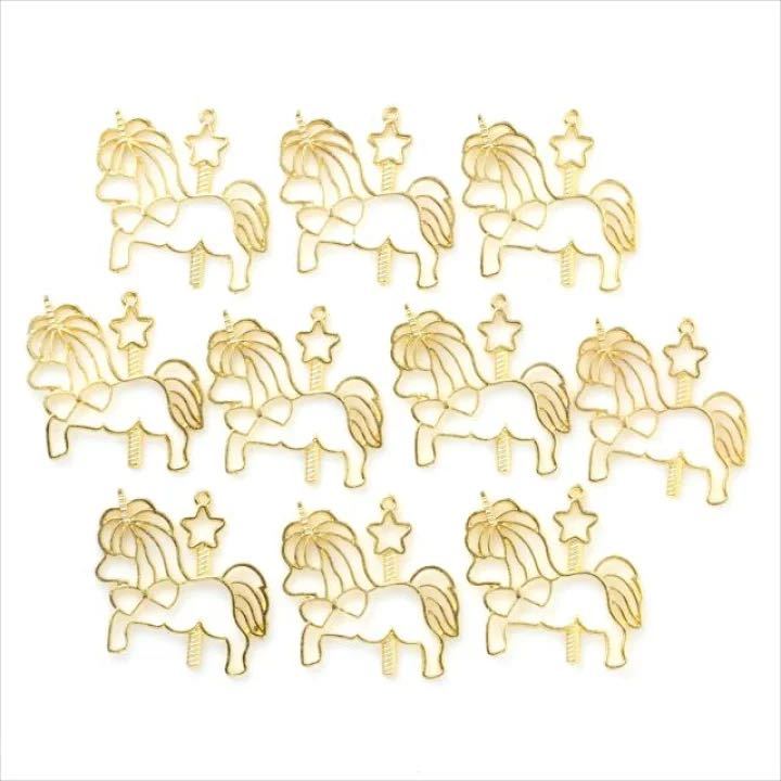 レジン空枠 tg10 ゴールド 10枚 金 馬 ステッキ 星 フレーム カン付き レジン アクセサリー パーツ 枠 型枠 モールド HARU雑貨qd拍卖