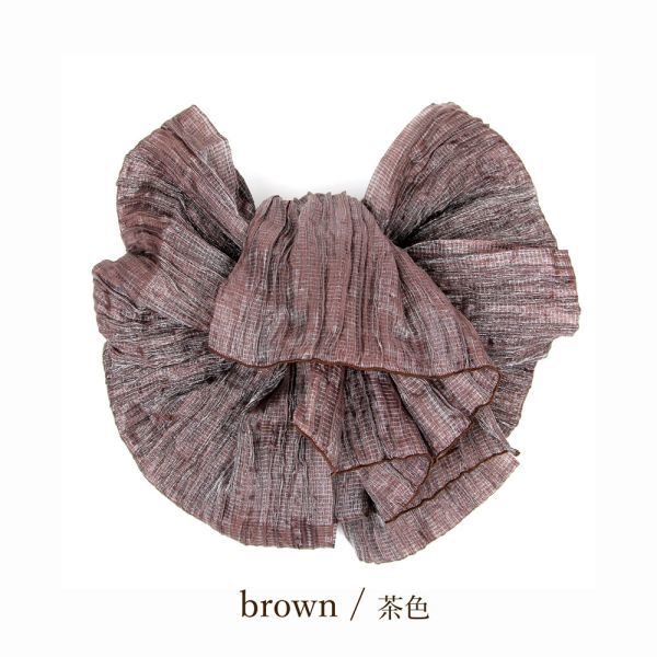 ▼三作▼男女兼用 しわ 兵児帯 ラメ入り くすみカラー ブラウン 日本製 拍卖