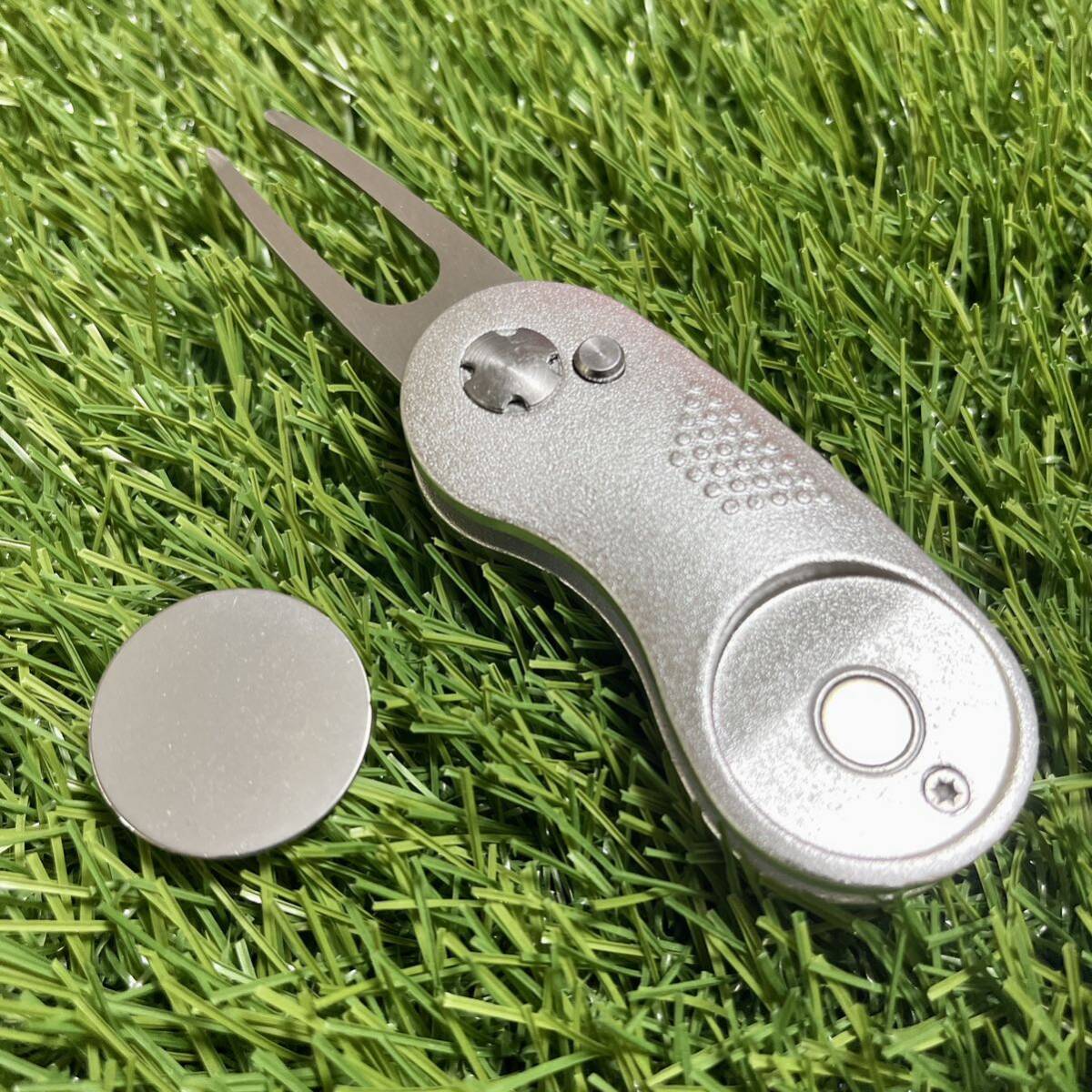 【匿名配送】グリーンフォーク 丸型シルバー 片手ワンプッシュオープン可能! マーカー付拍卖