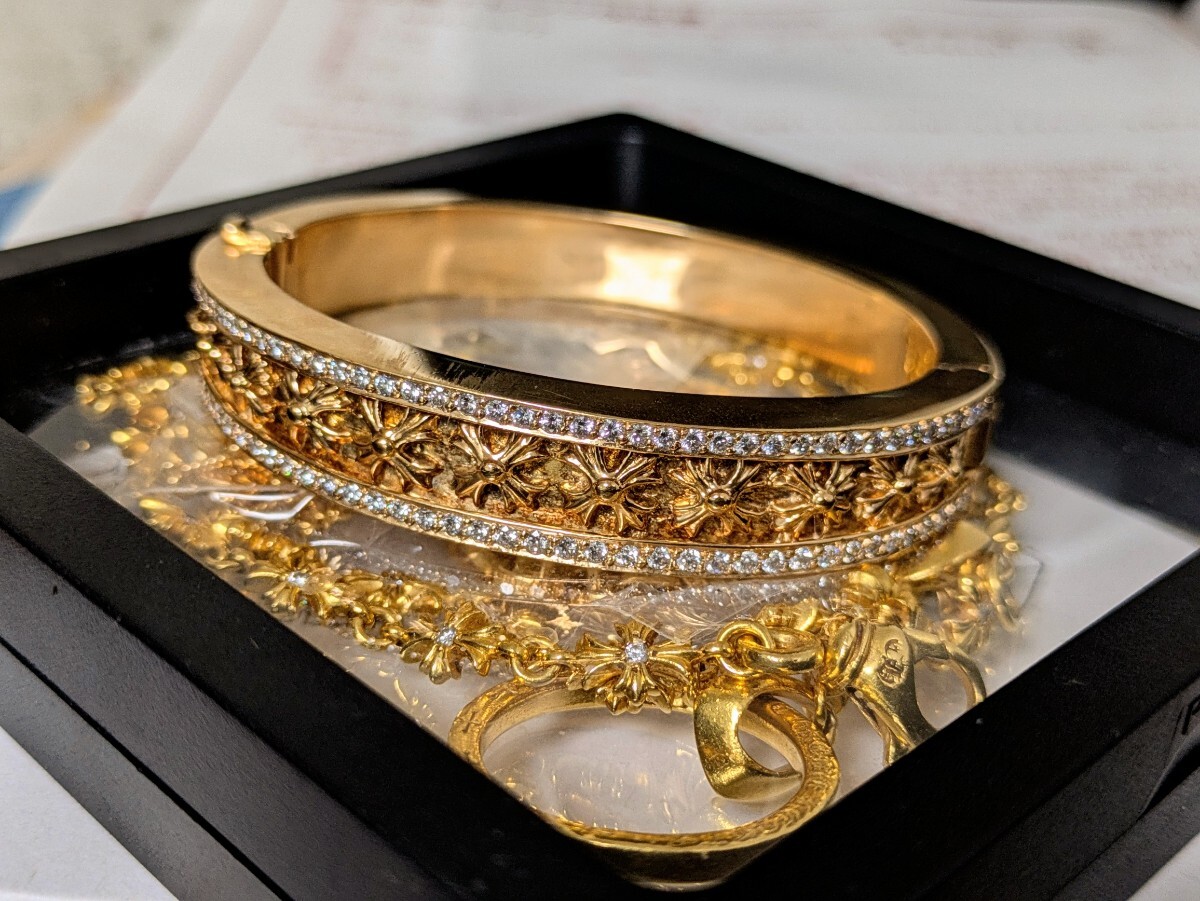 【定価2000万超】クロムハーツ CHROME HEARTS ナローVバンド ブレスレット 22k 純正ダイヤ バングル 鑑定済み拍卖