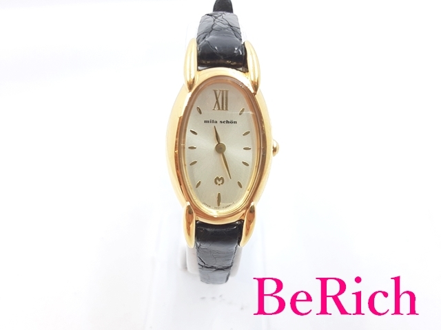 ミラ ショーン mila schon レディース 腕時計 5421-F47289 オーバル シルバー ゴールド 文字盤 SS レザー ブレス クォーツ【中古】 ht4673拍卖