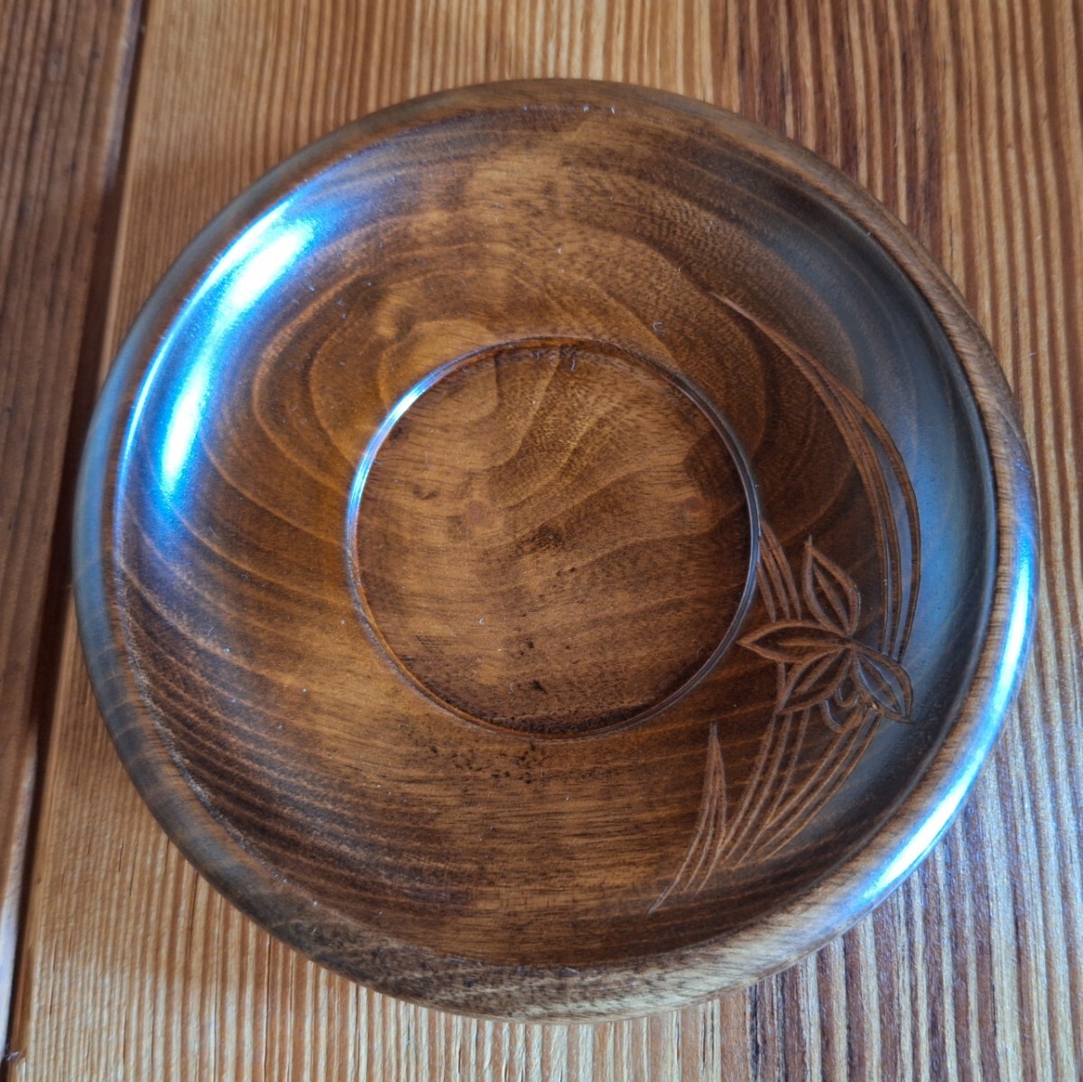 ★未使用保管品 天然木 くりぬき茶托 木彫り あやめ 5枚セット★ 拍卖