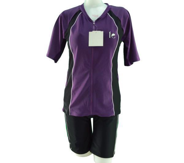 レディース水着 2点セット Fe 袖付き切替え補整水着 ゆったりバスト めくれ上がり防止 UVカット 大きいサイズ 10L パープル拍卖