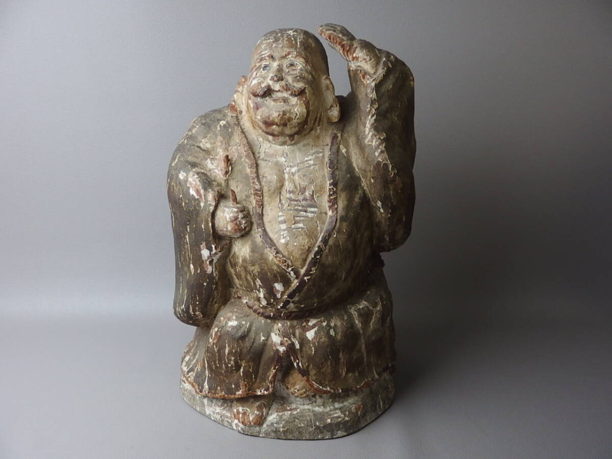 【骨董・仏教美術】★古い 木彫 時代木彫★★彩色布袋像 fm009wb.8 彫刻 古民芸 胡粉拍卖