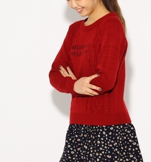 新品 PINK-latte ウォッシャブルケーブルニット ボルドー(064) 15(XS150cm) 定価2090円拍卖