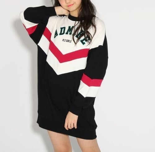 ラスト 新品 PINK-latte ニコラ掲載V切替裏毛 ワンピース ブラック(019) 16(S160cm) 定価4290円拍卖