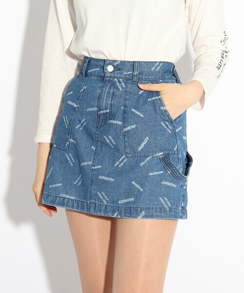 新品 PINK-latte 【ニコラ掲載商品】 総柄デニムスカート ブルー(492) 15(150cm) 定価3,850円拍卖