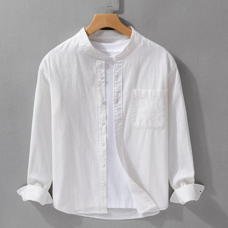 長袖シャツ シャツ 新品*メンズ 春夏服 立ち襟 カジュアルシャツ トップス コットンシャツ【9587】白【M-3XL選択】拍卖