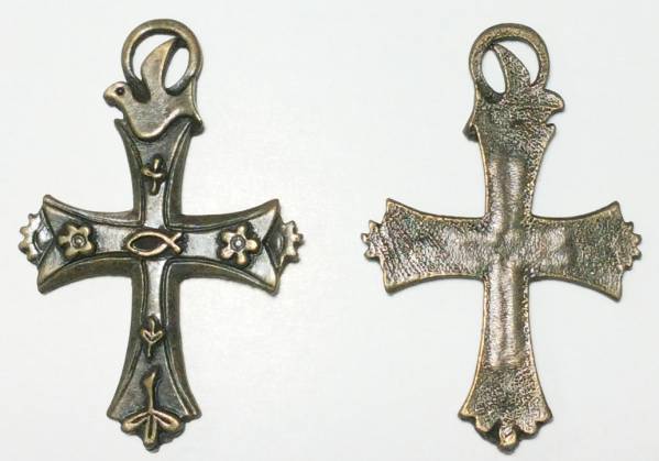 ピューターペンダントトップ【鳥のクロス】金古美 2個拍卖