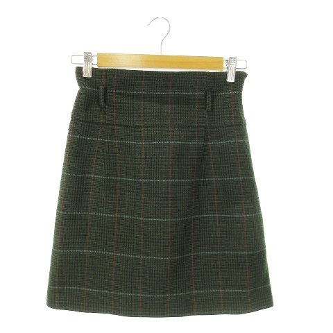 リリーブラウン Lily Brown スカート タイト ミニ ハイウエスト ウール混 グレンチェック 0 緑 グリーン /AO16 レディース拍卖