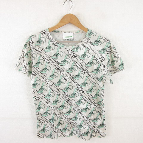 ビームスティ BEAMS T MANGART Tシャツ 半袖 総柄 ベージュ 緑 M *A854 メンズ拍卖